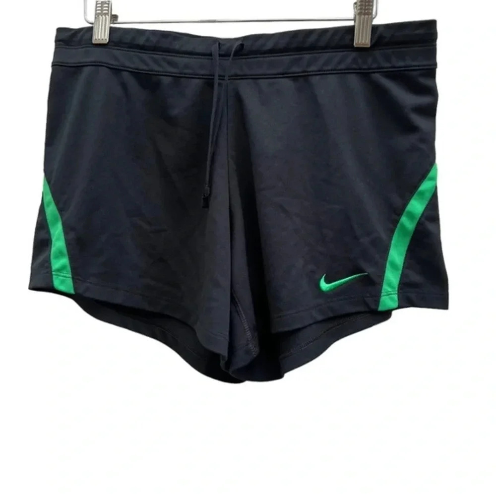 Nike Dri‎ Fit Training Running Shorts Black Neon Green Logo Women’s Size Medium‌